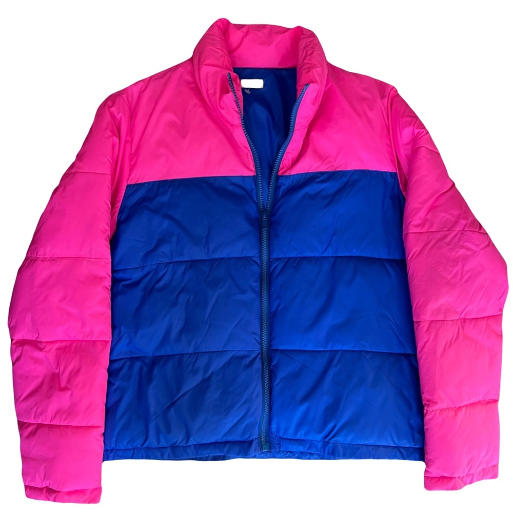 Colorblock Pink and Blue Puffer Jacket